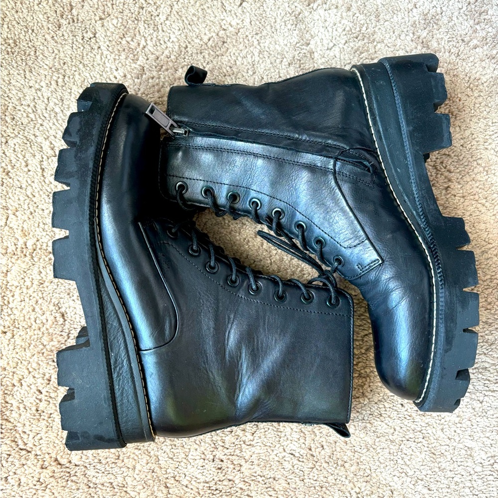 Sam Edelman Garret Platform Combat Boots Leather Black Size US 6